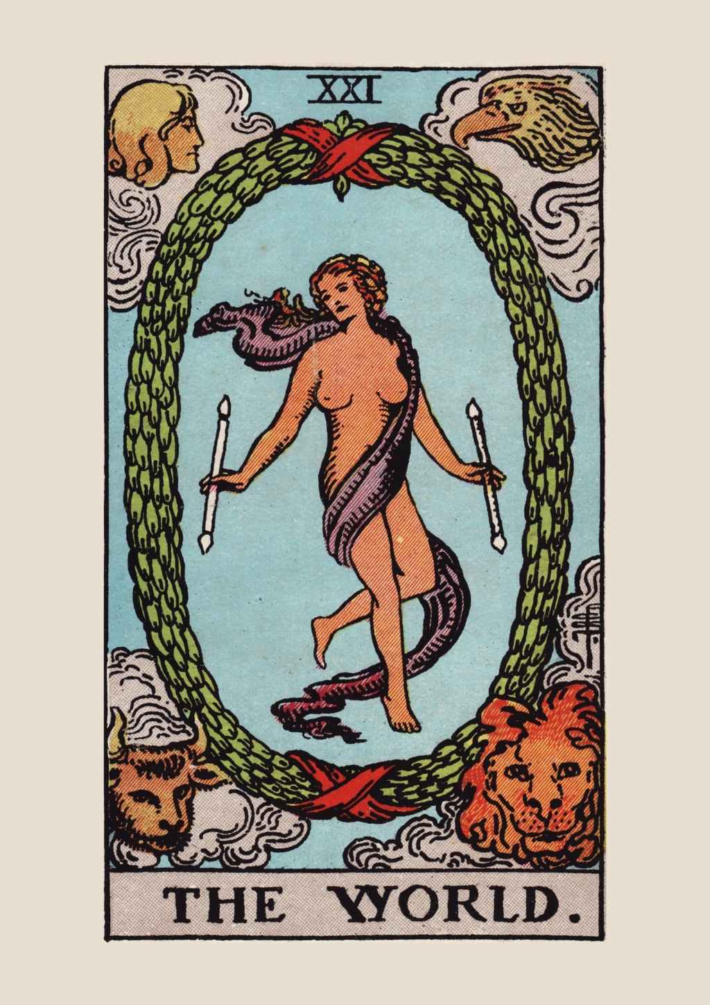Pamela Coleman, The World (Major Arcana XXI), from the Rider–Waite Tarot,&nbsp;1909